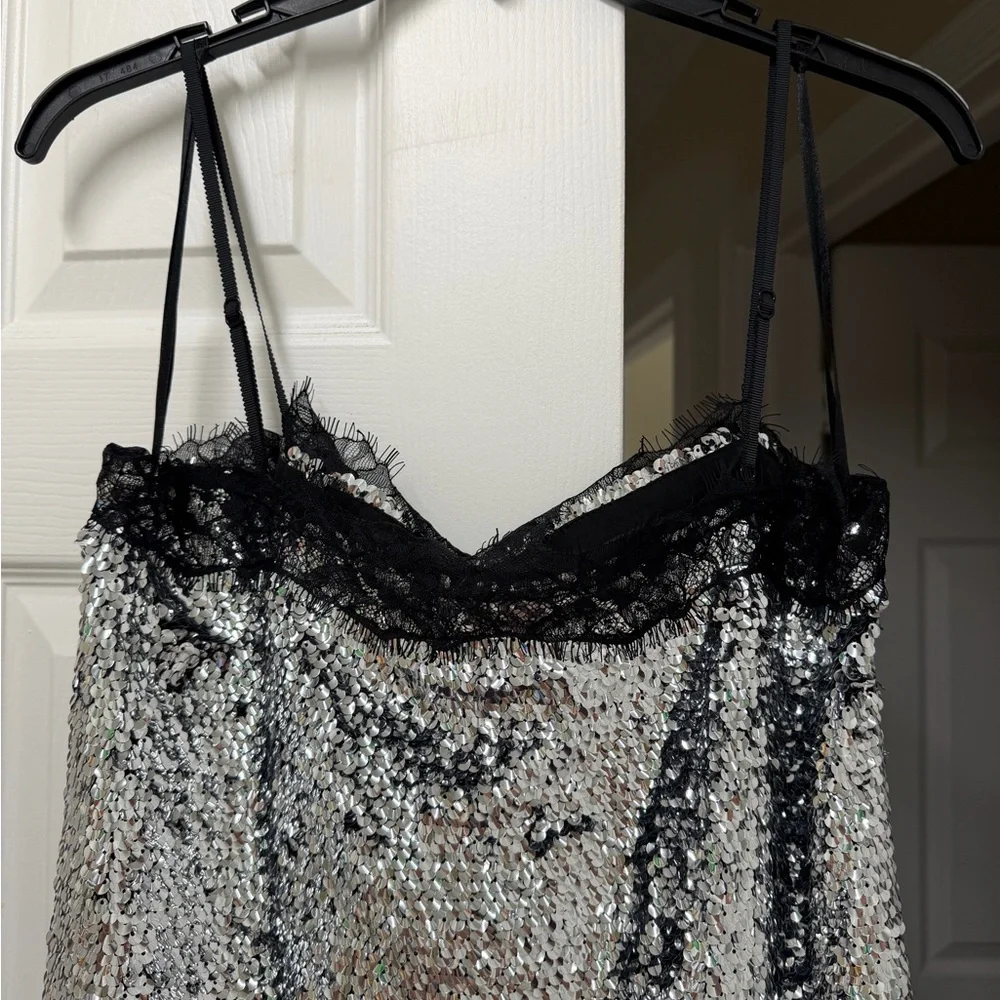 NWT Gianni Bini x Lilly Sisto Allegra Sequin Lace Trim Midi Slip Dress 8 - Picture 9 of 11